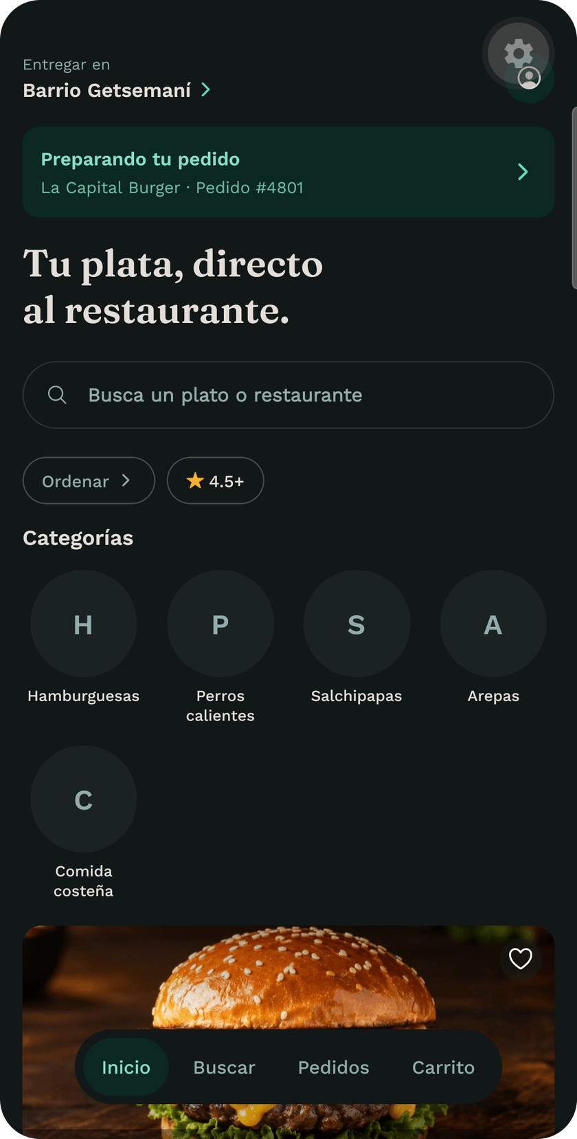 Catálogo de restaurantes en la app de Tratto